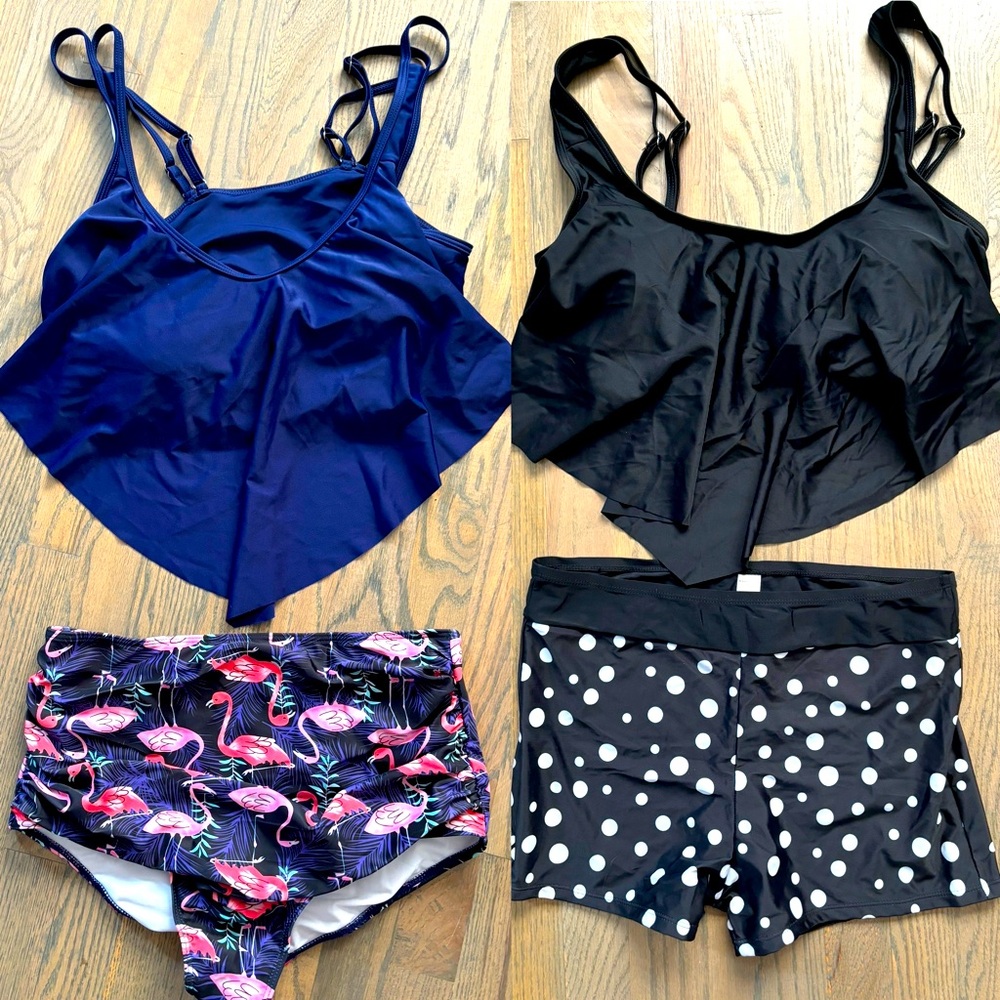 2 Two Piece bathing suits. Size large. Tankini style with high waist bottoms.